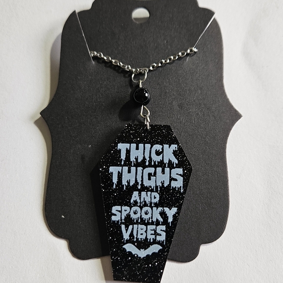 Thick thighs and spooky vibes coffin pendant necklace - Picture 6 of 6